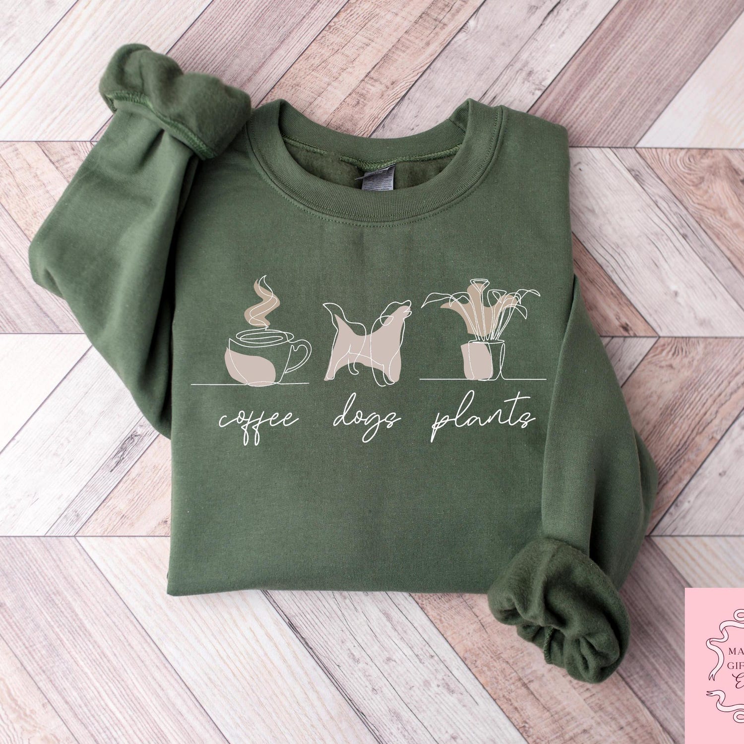Plants Dogs Coffee Sweatshirt, Dog Mom T-shirt, Plant Lover Shirt, Coffee Addicted Mom Gift, Dog Mom Outfit, Plant Lady Crewneck