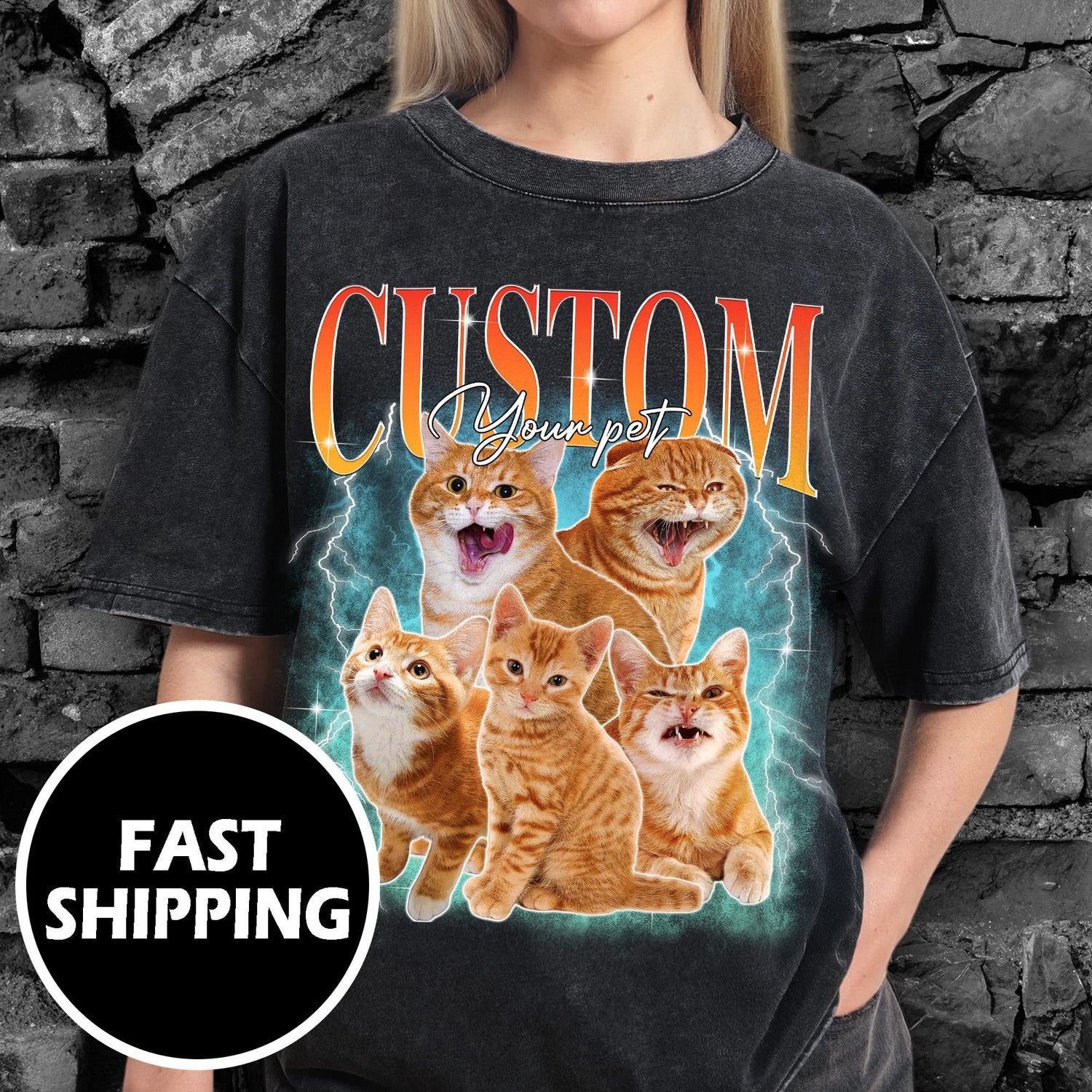 Custom Bootleg Pet T-Shirt - Retro 90s Personalized Cat Dog Shirt Gift for Her