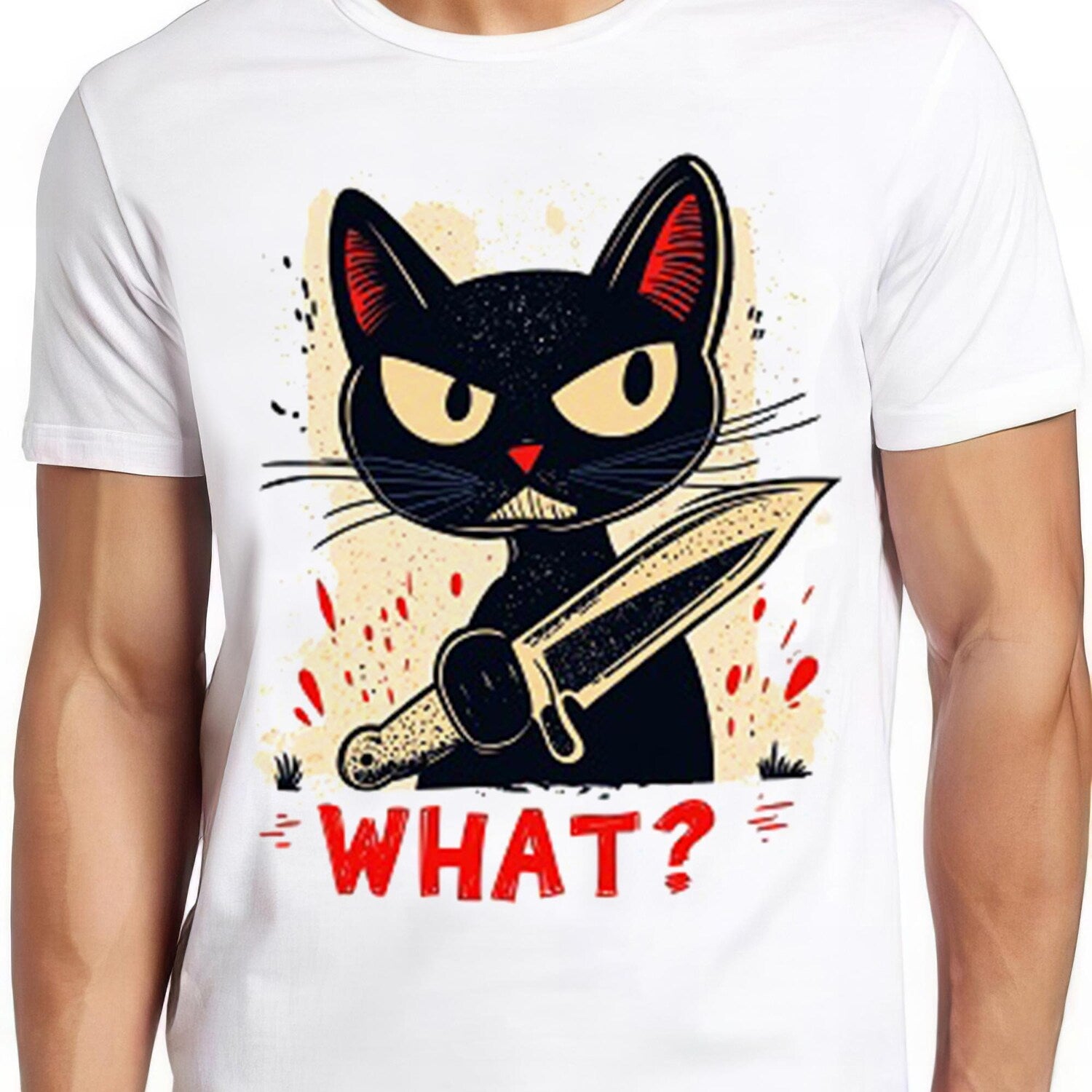 Murderous Black Cat With Knife Meme Shirt, Funny Gamer Cat Tee, Cult Movie Music Cat Lover Gift