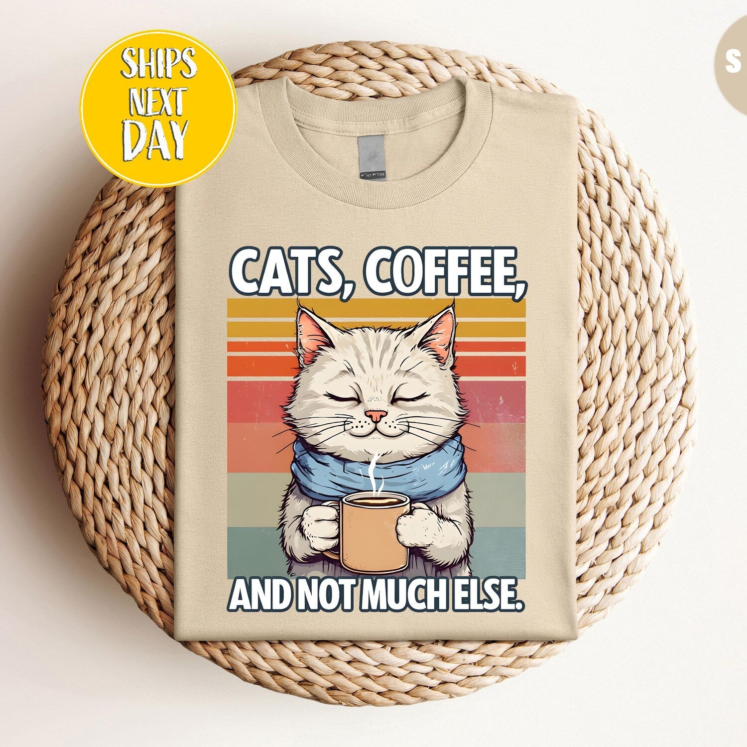 Cozy Cat with Coffee Mug T-Shirt, Cat's Coffee And Not Much Else T Shirt, Cute Cat Lover Shirt, Gift for Cat People, Cat Mom Gift  -AF006