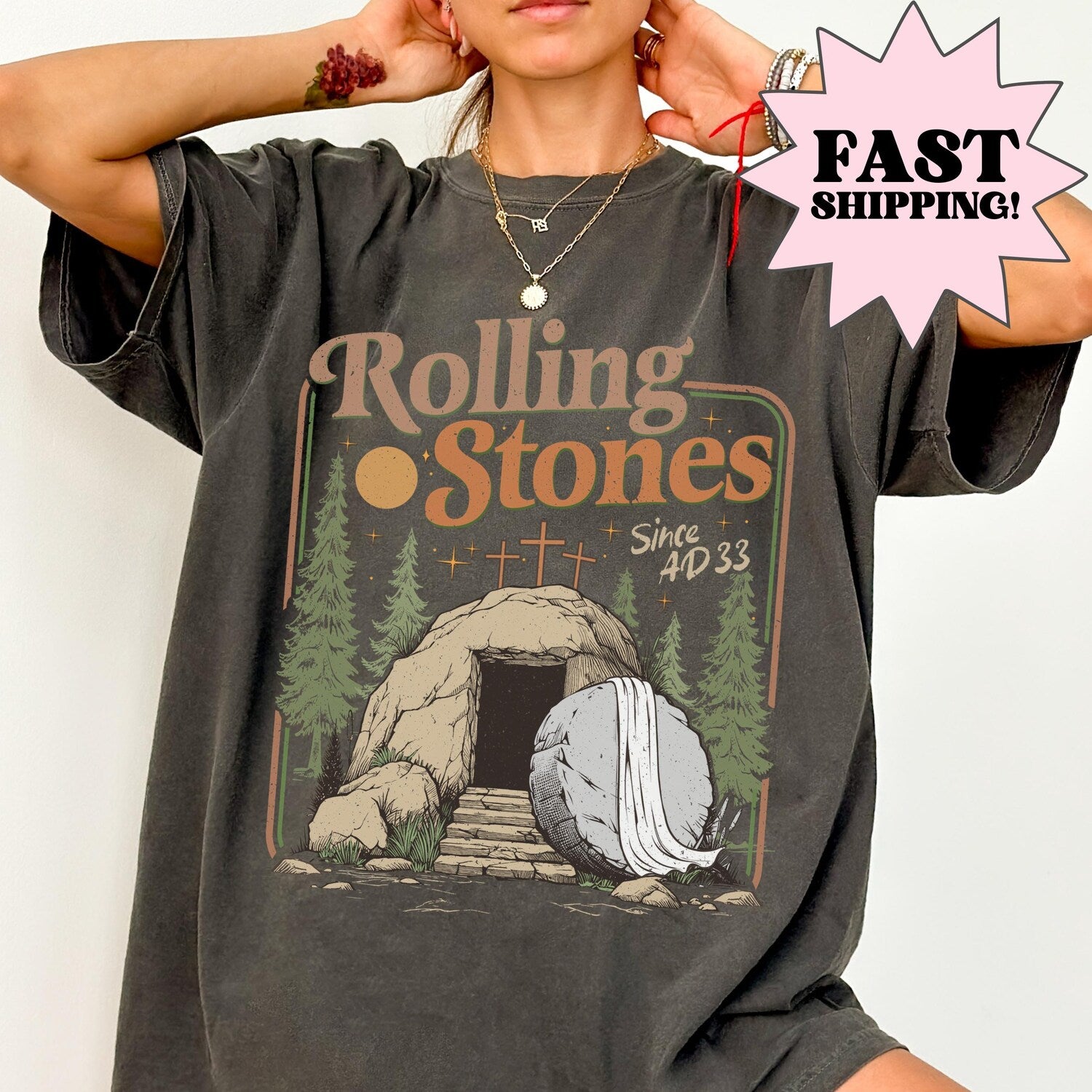 Comfort Colors Rolling Christian T-Shirt, Trendy Stones Easter Clothing, Jesus Christ Shirt, Gift For Christian, Faith-Based Graphic Tee
