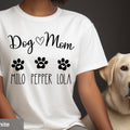 Personalized Dog Mom T-Shirt: Custom Pet Names & Paw Prints