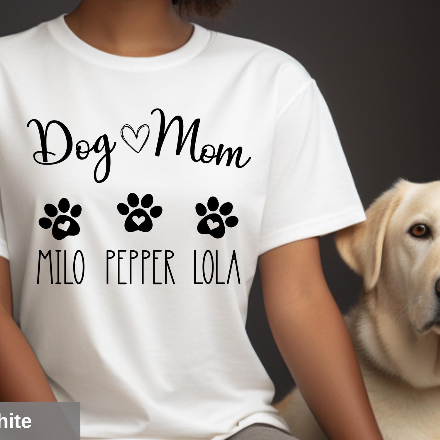 Personalized Dog Mom T-Shirt: Custom Pet Names & Paw Prints