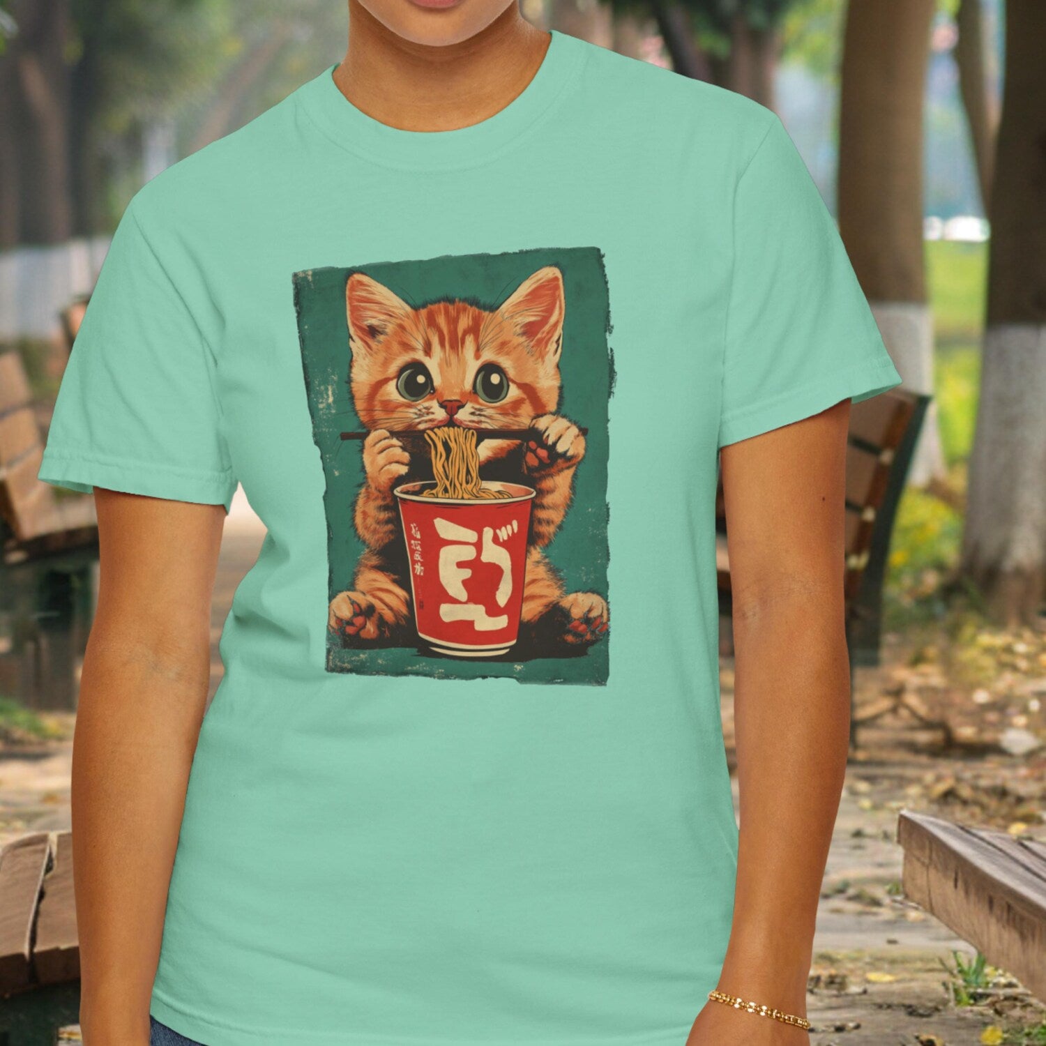 Ginger Kitten Noodle Cup T-Shirt - Anime Cat Lover Gift for Foodies & Ramen Fans