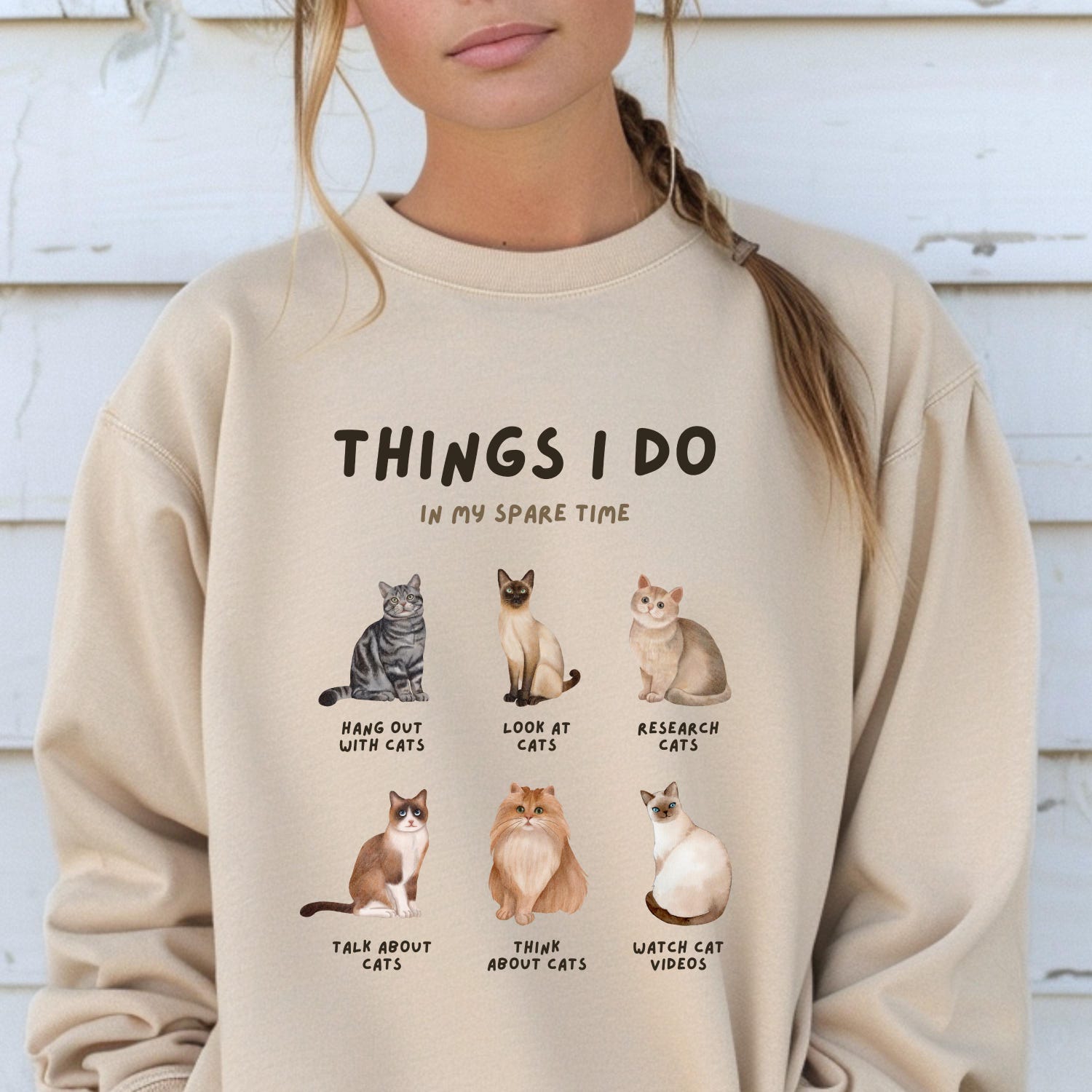 Funny Cat Lover Shirt Things I Do in My Spare Time Cat Sweatshirt Cute Kitty Obsession Tee Gift for Cat Mom Animal Lover Gift Cat Lady Tee