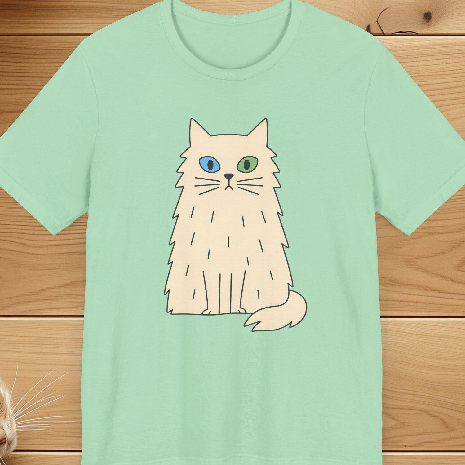 Cat Lover T-Shirt, Kitty Tee, Kawaii Pet Top, Cute White Cat with Heterochromia Eyes Gift