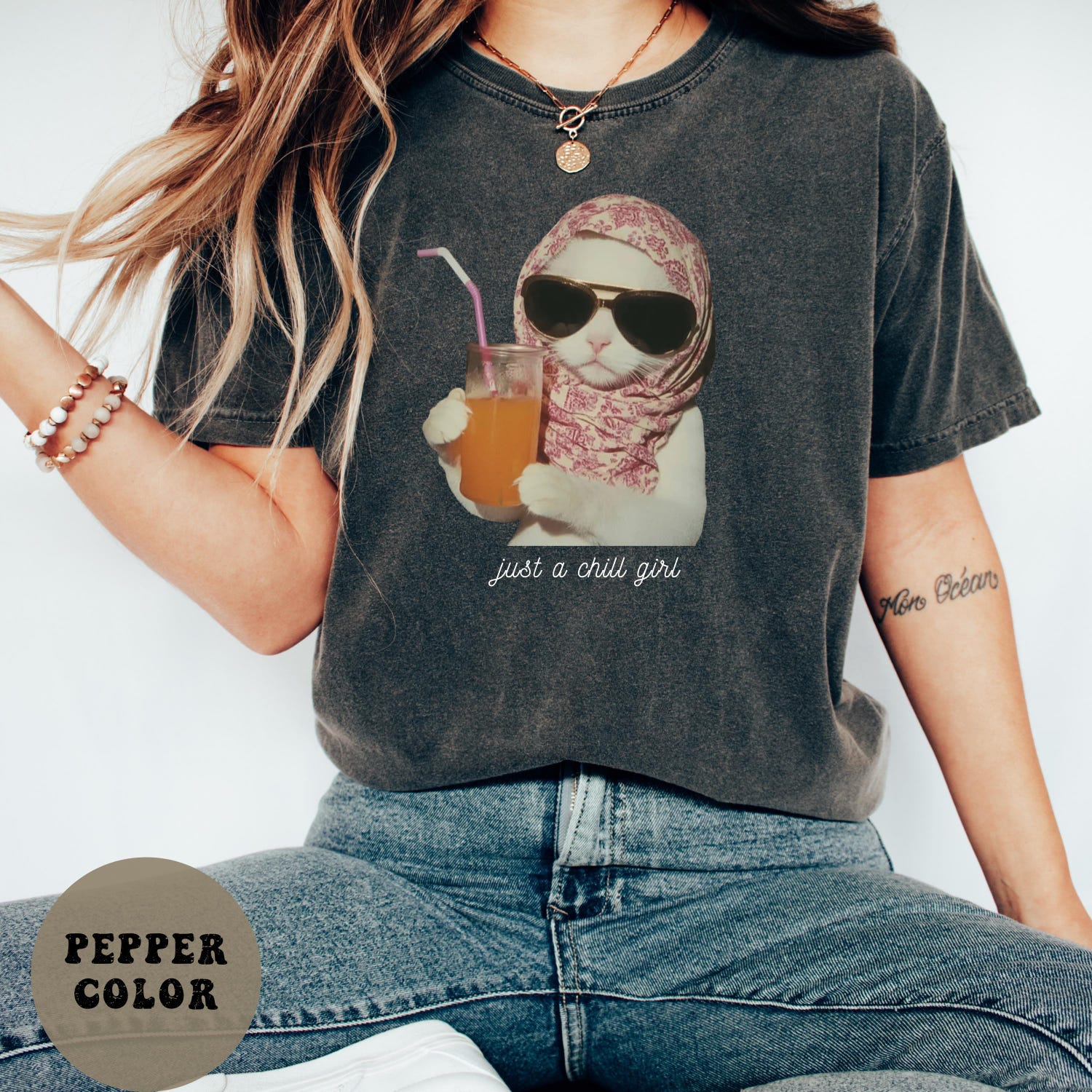 Just a chill Girl Cat T-Shirt Funny Cat Mom Gift Funny Cat Mom Tee cat Shirt gift Cat Lady Gift Cat Graphic Tee for Women Cat lover tee gift