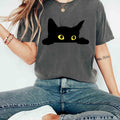 Comfort Colors Shirt Cute Black Cat Shirt Cat Peeking Tee Funny Cat Lover Shirt Cat Graphic Shirt Adorable Cat Gift Casual Pet Lover Outfit