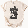 Cute Black Cat Peeking Around Corner Graphic Tee Playful Cartoon Kitten Shirt Funny Animal Art Unisex Casual Cat Lover T Shirt