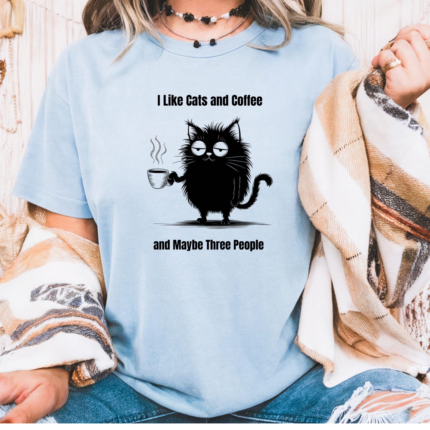 I Like Cats and Coffee Shirt - Funny Grumpy Cat Tee for Introvert Humor Gifts