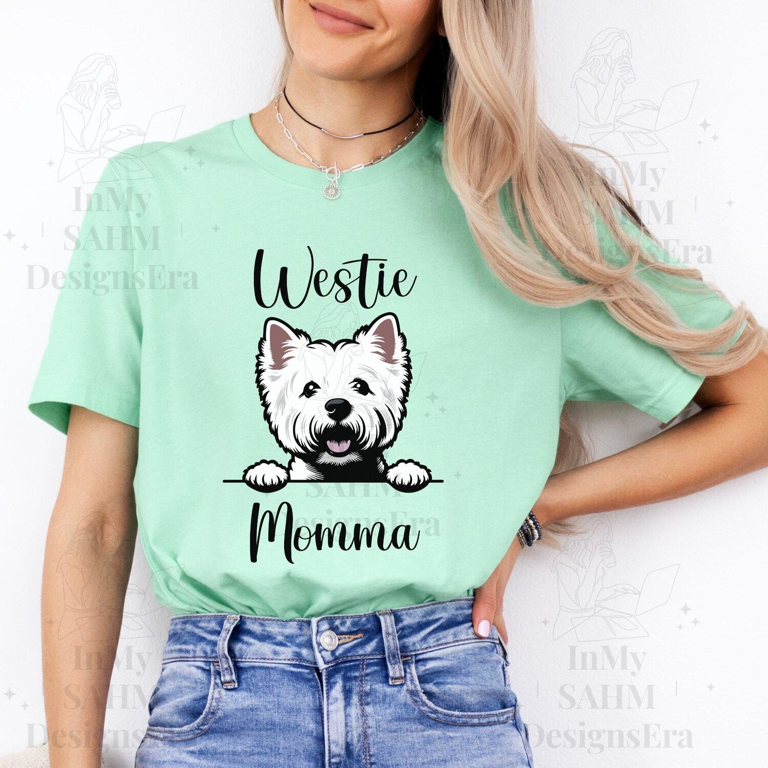 Westie Momma Tee, White Terrier Dog Mom T-Shirt, Personalized Sleeve Shirt, Dog Lover Gift, Cute Paw Print Shirt, Unisex Jersey Tee for