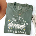 Comfort Colors Cats and Books Shirt | Cat Lover Shirt | Book Lover Shirt | Cute Cat Shirt | Reading Shirt | Love Reading | Cat Reading Shirt