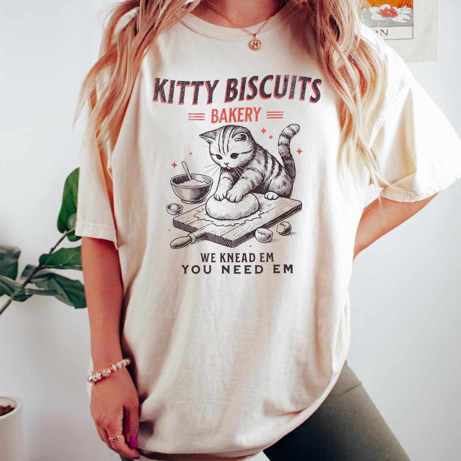 Comfort ColorsÂ® Funny Kitty Biscuits Bakery Shirt, We Knead Em You Knead Em Shirt, Cat Owner Tee, Cute Cat Baking Shirt, Humorous Bakery Cat