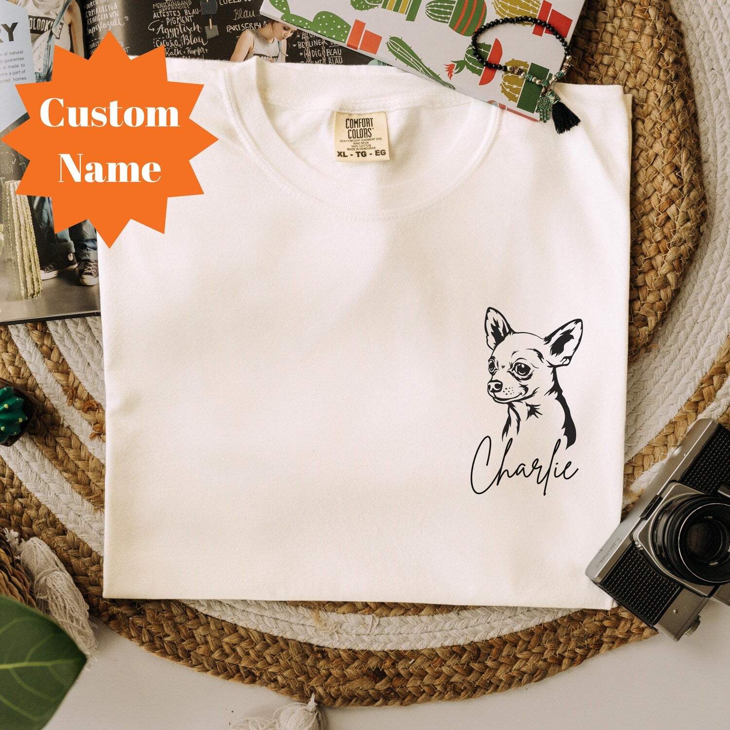 Custom Chihuahua T-Shirt with Personalized Dog Name, Comfort Colors Pet Lover Gifts, Chihuahua Owner TShirt, Personalized Dog Breed Shirt