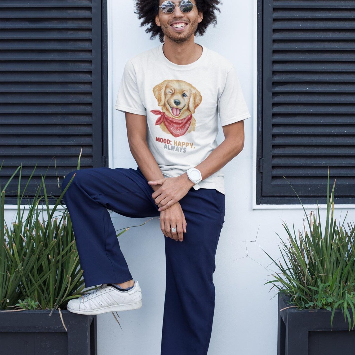 Soft T Shirt For Dog Dad And Dog Mom T-Shirt Gift For Him Or Her Labrador Retriever Tee For Pet Owner Mood Happy Always Dog Lover T Shirt