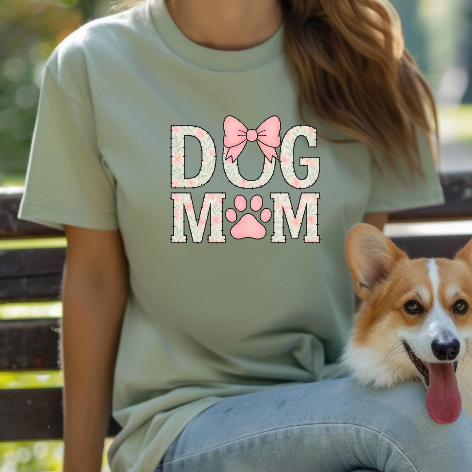 Floral Dog Mom T-Shirt: Vintage Style, Pink Bow Coquette Tee