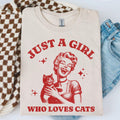 Just A Girl Who Loves Cats T Shirt, Retro Housewife Meme Tee, Vintage Graphic Shirt, Funny Sarcastic T-Shirt, Cat Mom Cat Shirt, Cat Lover