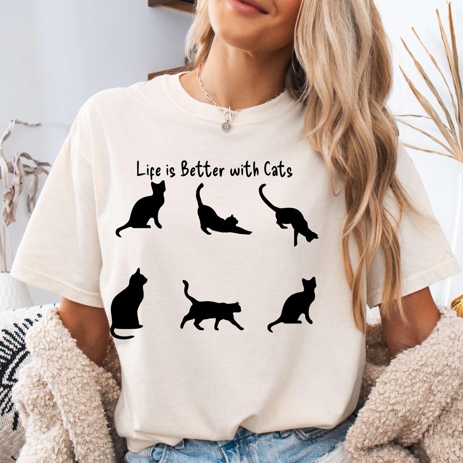 Cat Lover T-Shirt: Playful Black Cat Design, Soft US Cotton