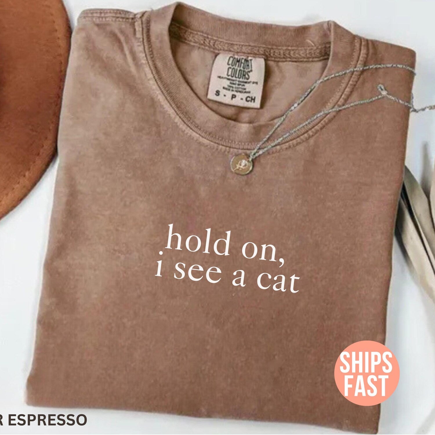 Comfort Colors Hold On I See a Cat Shirt Funny Cat Lover Humor
