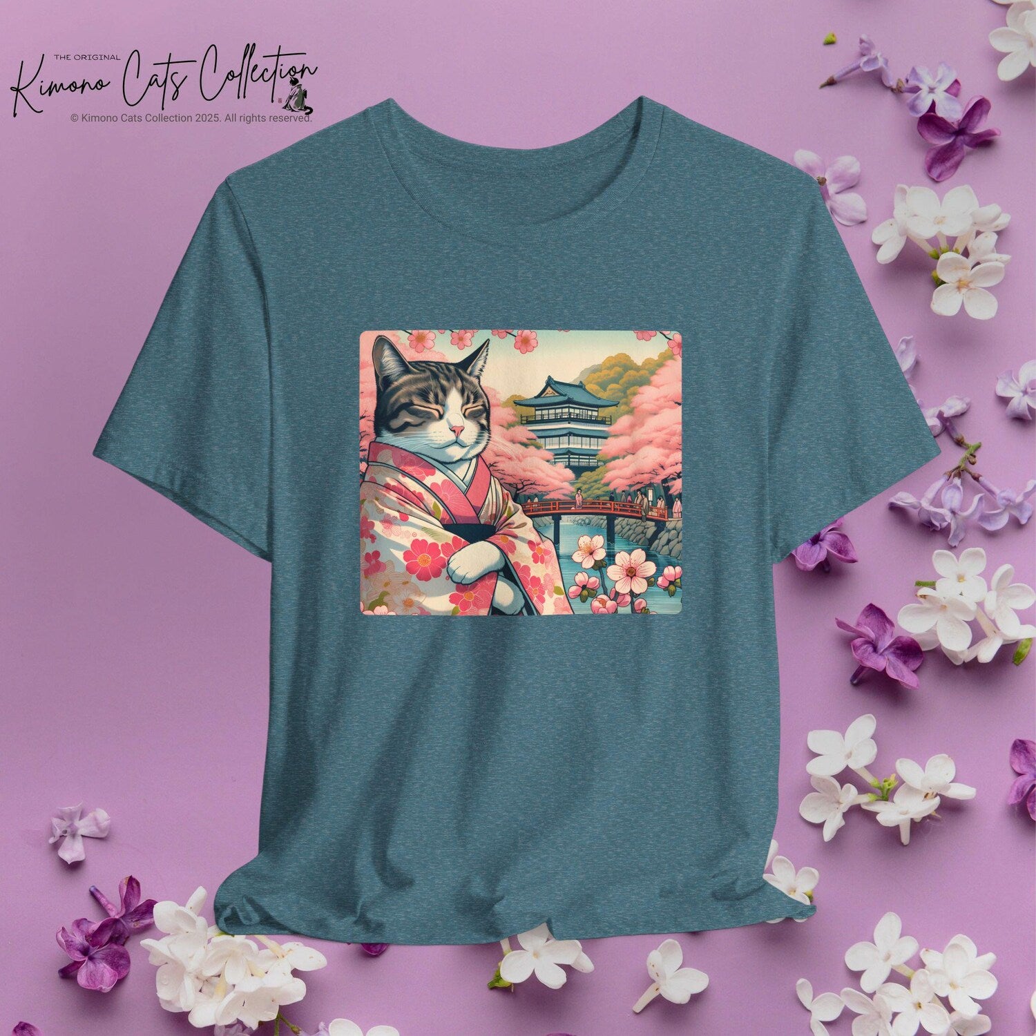 Kimono Cat T-Shirt: Japanese Cherry Blossom Graphic Tee