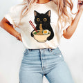 Noodle Cat Shirt, Ramen Eating Cat Shirt, Foodie Lover Shirts, Black Cat Noodle Shirt, Retro Cat Tee, Cat Owner Gift, Black Cat Shirt