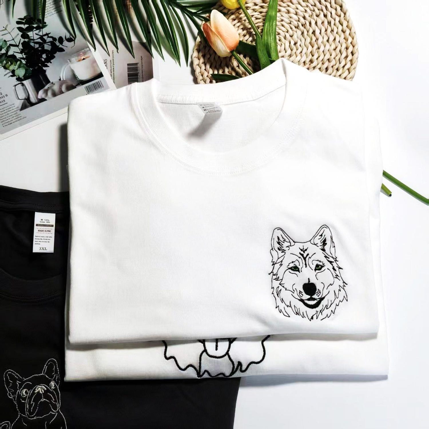 Custom Pet Embroidered T-Shirt With Photo|Personalized Pet Face and Name|Dog Lover Gift|Custom Portrait Embroidered Tee|Cat T Shirt