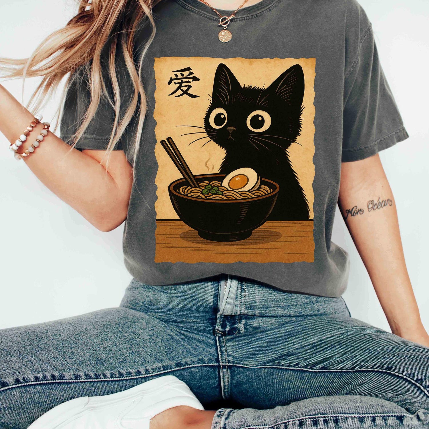 Comfort Colors Tee Cute Black Cat Ramen Shirt Japanese Style Noodles Bowl Cat Lover Gift Ramen Cat T-Shirt Funny Foodie Gift Cat Graphic Tee