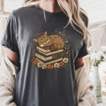Cozy Cat Lover T-Shirt, Book Lover Gift, Cute Cat Tee, Floral Cat Shirt, Unisex Animal T-Shirt, Perfect for Bookworms, Gift for Cat Lover