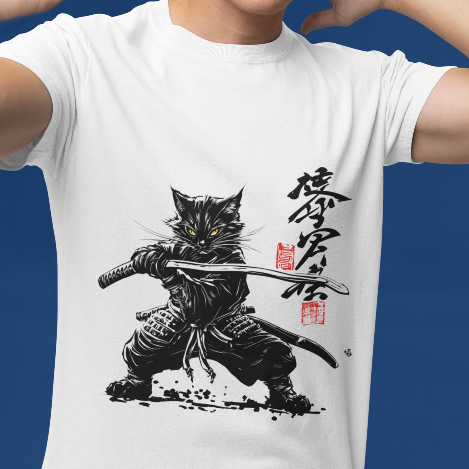 Samurai Cat T-Shirt: Kanji Japanese Unisex Tee