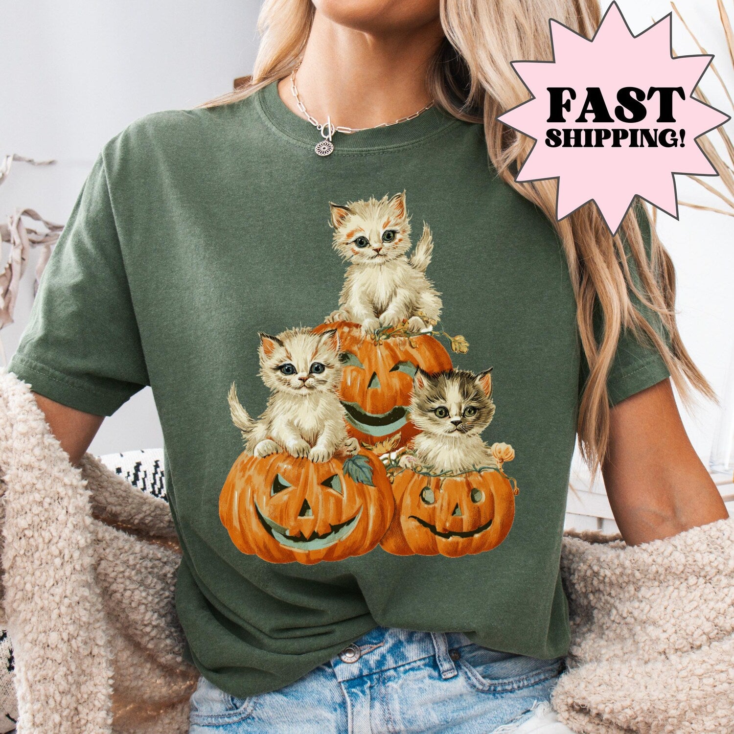 Halloween Cat Pumpkin Shirt | Cute Spooky Comfort Colors Tee | Fall Cat Lover Gift
