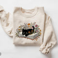 Floral Cat Sweatshirt - Cute Cat Book Lover T-Shirt, Gift for Her