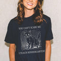 Kindergarten Teacher Halloween Tee Shirt with Cat, Funny Saying Cat Lover T-Shirt for Cat Mom Who Teaches Kindergarten, Teacher Team Shirt