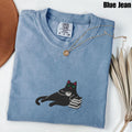 Cats Coffee and Books Comfort ColorsÂ® Embroidered Shirt,Swaggy Cat, Kitty Just Be Chilling Gift for Readers, Funny Shirt