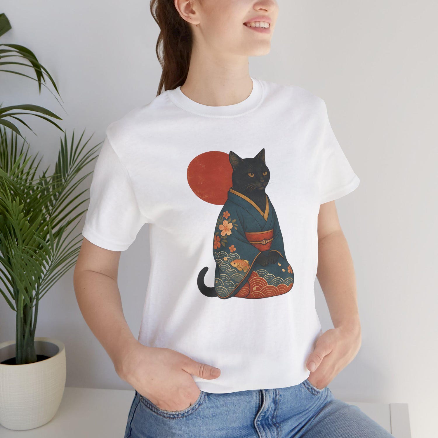Koi Kimono Cat T-Shirt - Japanese Art Neko Graphic Tee