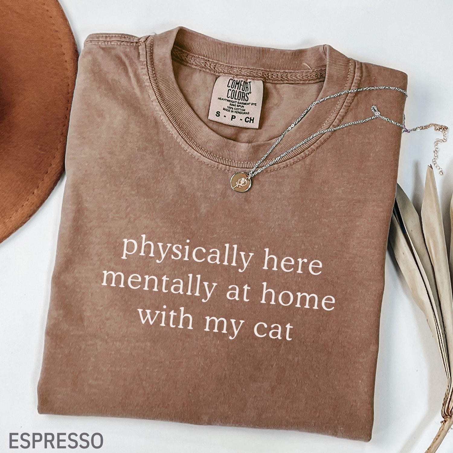Comfort ColorsÂ® Physically Here Mentally At Home With My Cat Shirt, Cat Lover Gift, Cat Mom Shirt, Gift For Pet Lover, Funny Cat Owner Shirt
