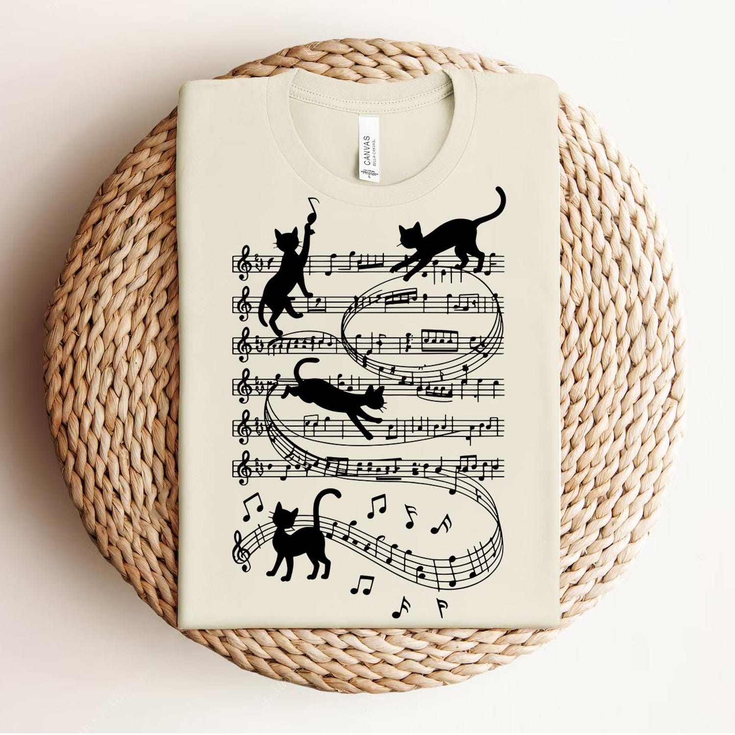 Funny Cat Sheet Music T-Shirt: Musician Gift, Cat Lover Tee