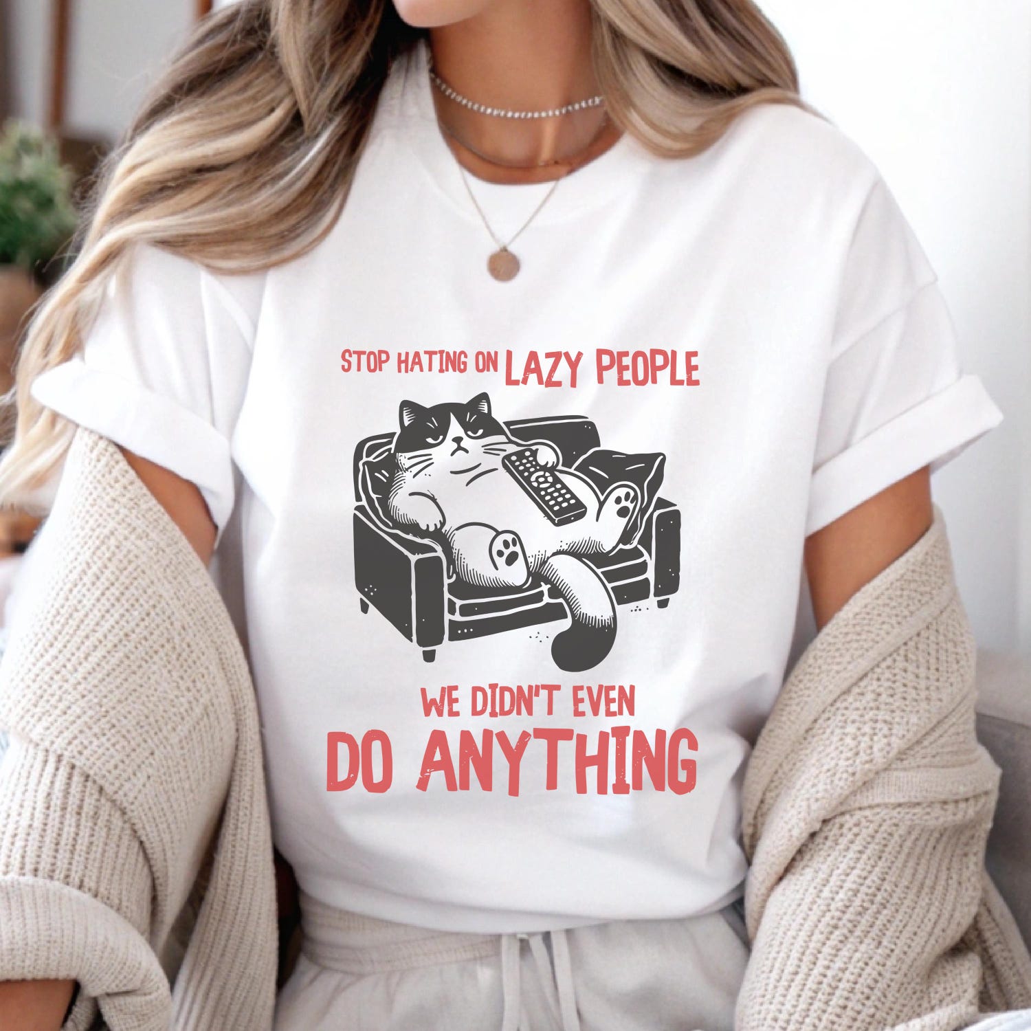 Lazy People Funny T-Shirt, Sarcastic Humor Shirt, Lazy Girl Gift, Funny Cat Shirt for Her, Cute Cat Shirt, Cat Owner Tee, Cat Lover T-Shirt