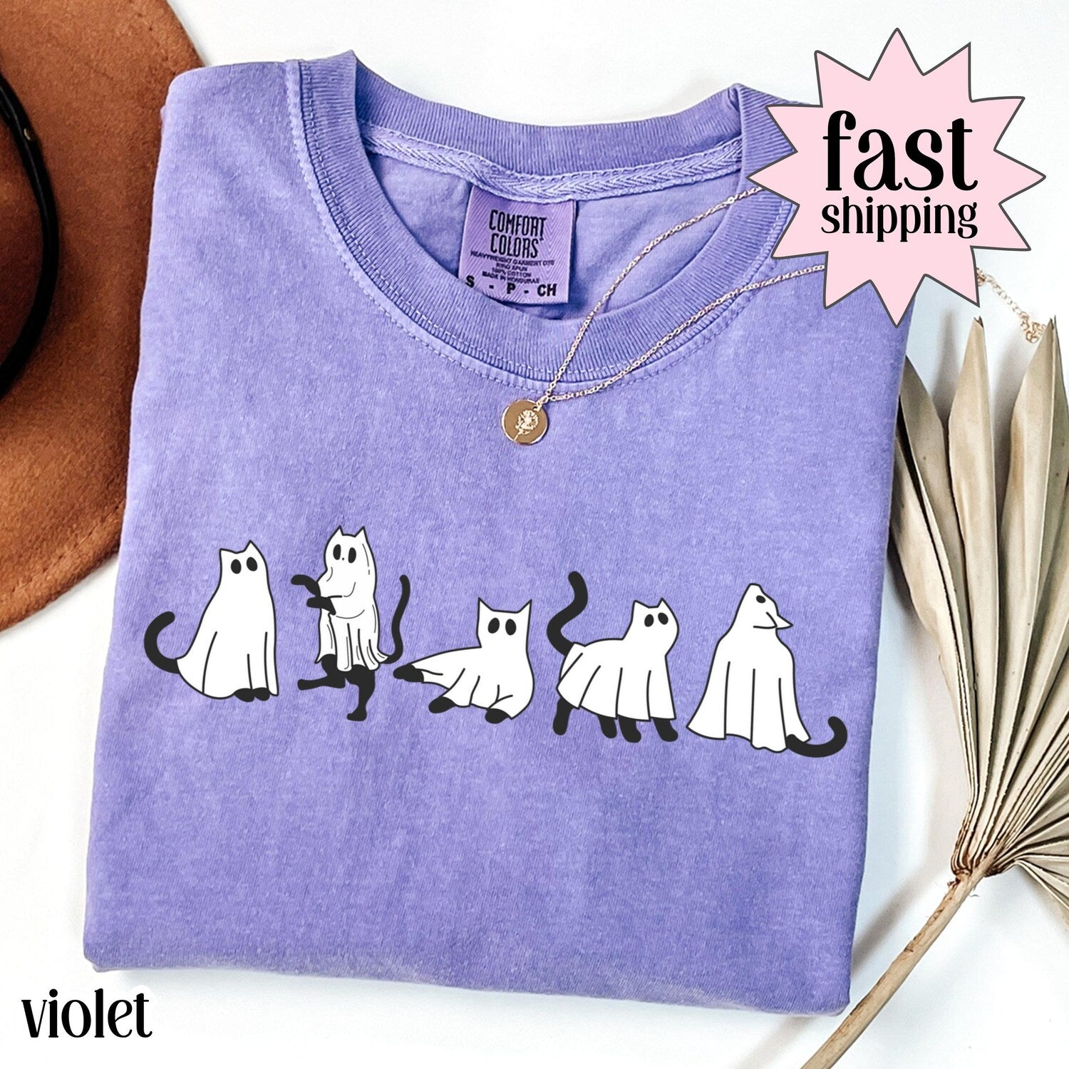Comfort Colors Halloween Shirt, Black Cat Ghost Shirt, Halloween Ghost Shirt, Cat Shirt, Cute Fall Shirt, Spooky Shirt, Ghost Cat TShirt