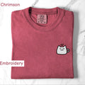 Embroidered Cat Mug Comfort Colors Tee | Minimalist Coffee Lover Gift | Cat Cafe Shirt