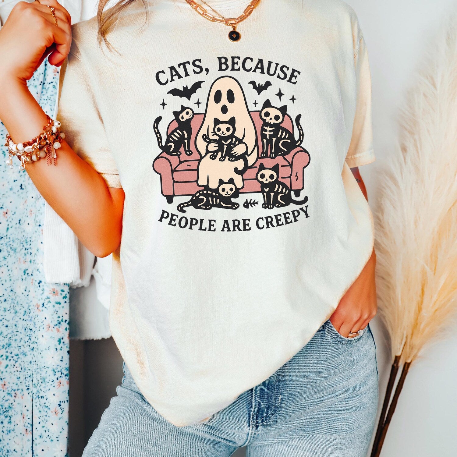 Cats Because People Are Creepy Comfort Shirt, Cats Lover T-shirt, Cute Ghost And Cats Halloween Shirt, Spooky Shirt, Cute Ghost Cats Tee