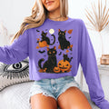 Gothic Black Cat Pumpkin Long Sleeve Tee - Fall Halloween Cat Mom Spooky Shirt