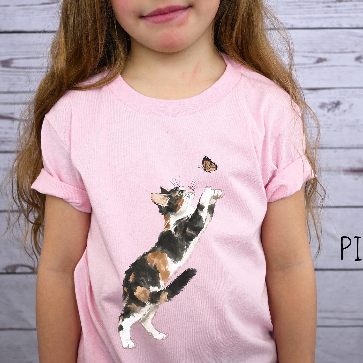 Watercolor Calico Cat Butterfly Youth Tee | Soft Cotton Kids T-Shirt | Cute Animal Graphic