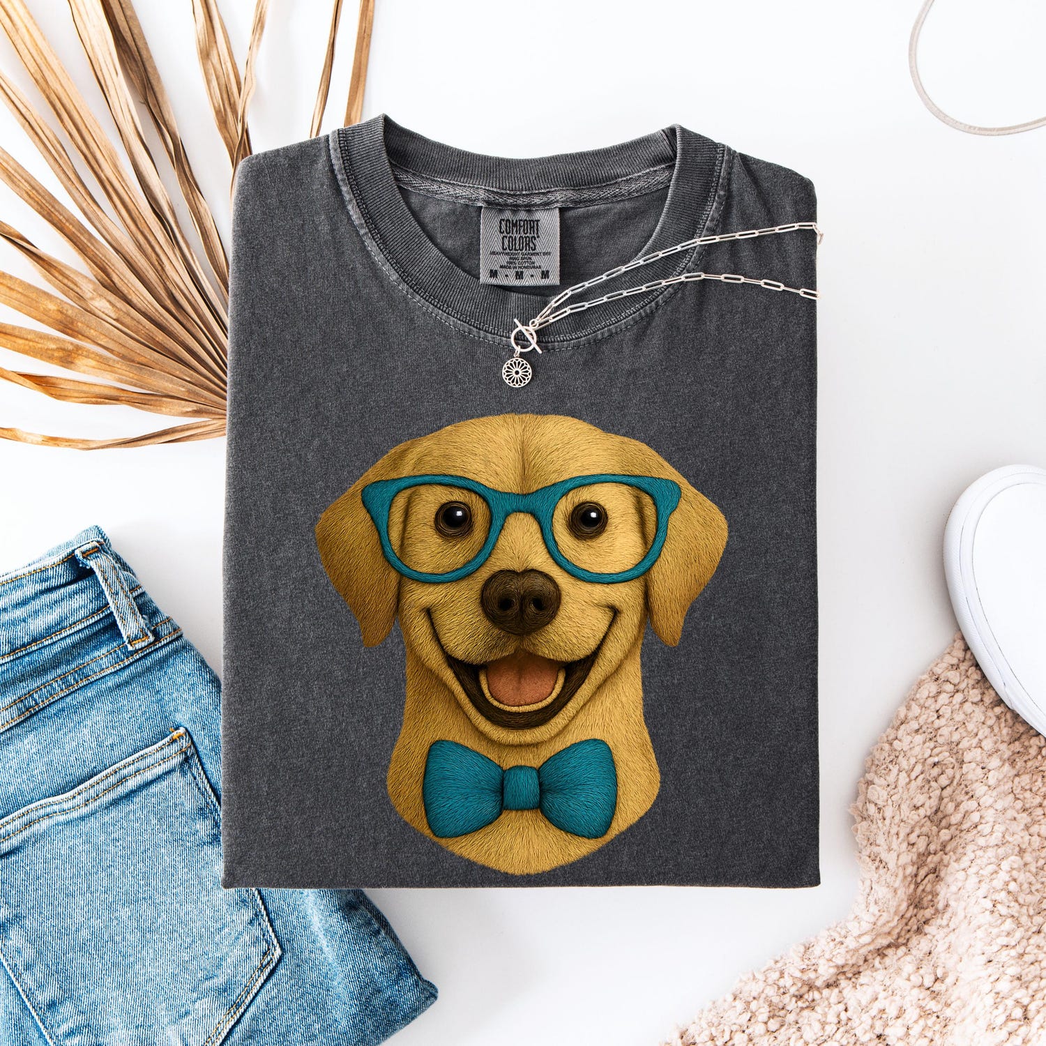 Funny Labrador Retriever Shirt Gift for Dog Lover Faux Embroidered Lab Mom Comfort Colors Tee Yellow Lab Owner Gift Dog Mom T-Shirt