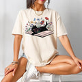 Floral Black Cat Book Shirt - Cat Lady Gift for Book Lovers, Halloween Tee
