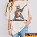 Funny Cat T-Shirt - Vintage Guitarist Cat Rock Star Tee Gift for Him