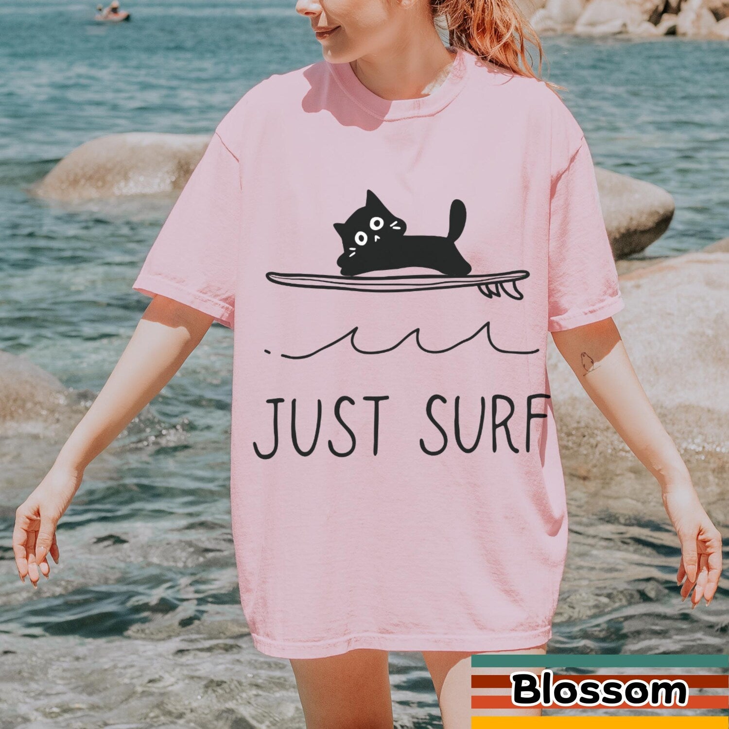 Funny Surfing Cat T-Shirt - Beach Lover Gift for Cat Lovers, Summer Graphic Tee
