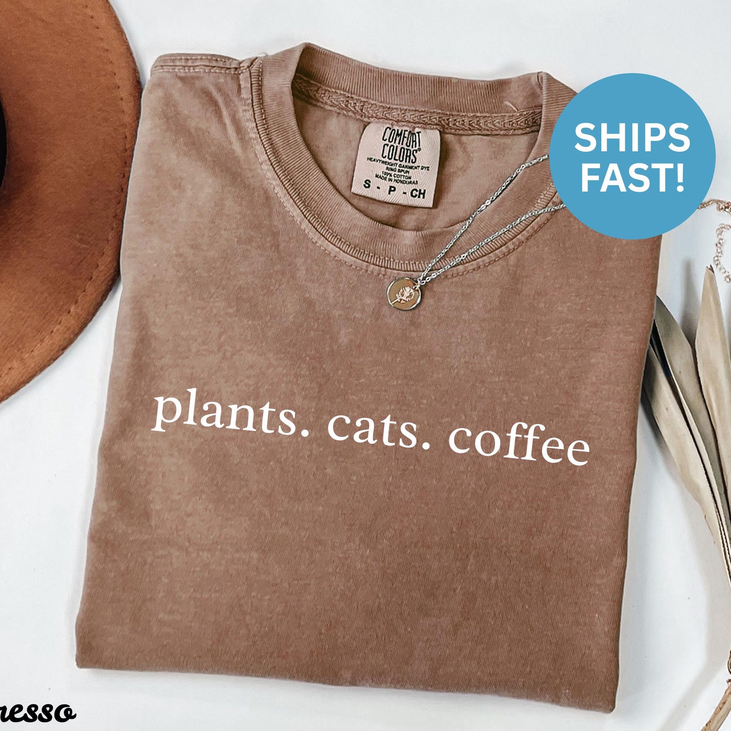 Plants Cats Coffee Comfort ColorsÂ® Shirt | Plant Mom Cat Mom Tee | Coffee Lover Gift