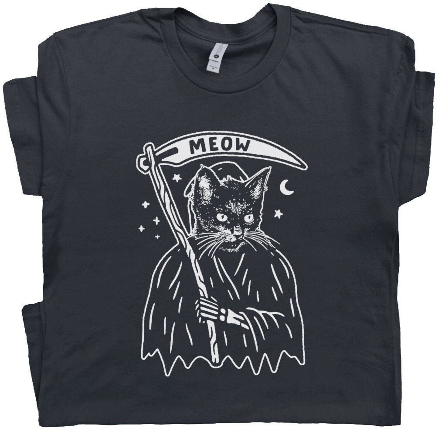 Grim Reaper Cat Shirt Funny Black Cat T Shirt For Women Men Weird Graphic Shirts Random Unique Hilarious Tee Dark Humor Kitten Meow Saying