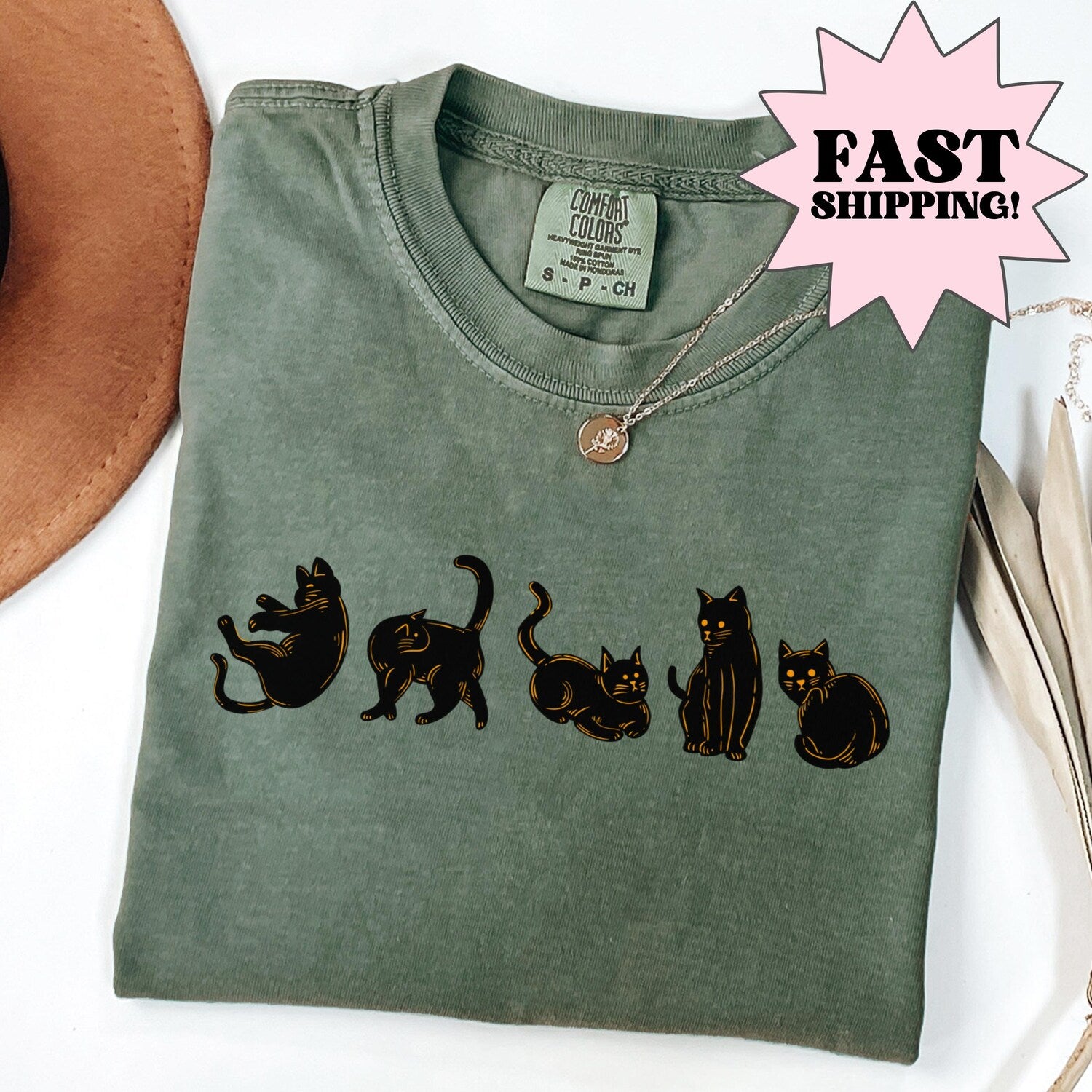 Comfort Colors Halloween Shirt, Black Cat Shirt, Fall Shirt, Spooky Cat Halloween Tee, Cat Lover Shirt, Halloween Season Black Cat TShirt