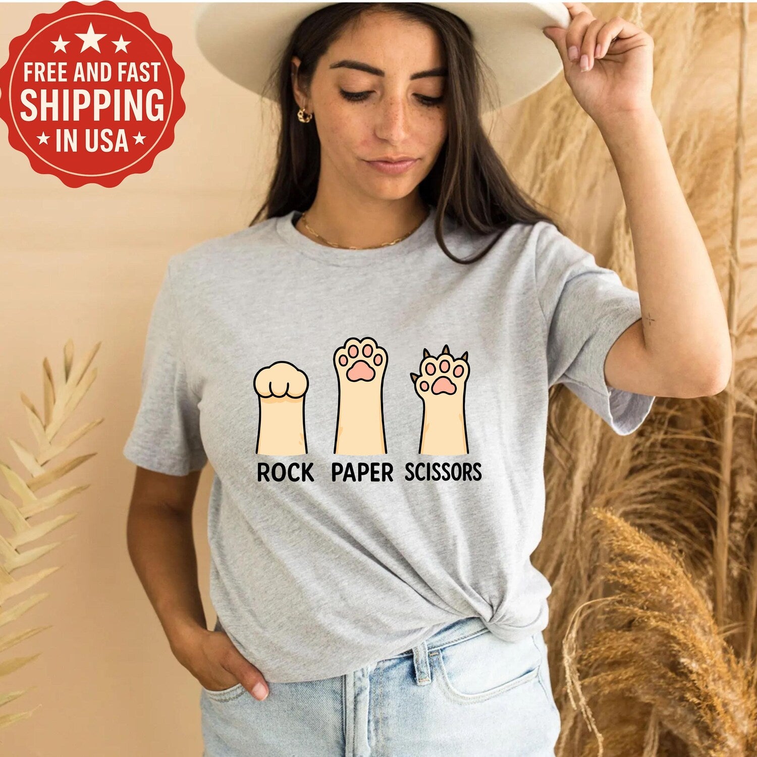 Funny Cat Shirt, Cat Mom Dad Rock Paper Scissors Tee, Cute Cat Lover Gift Tshirt for Her